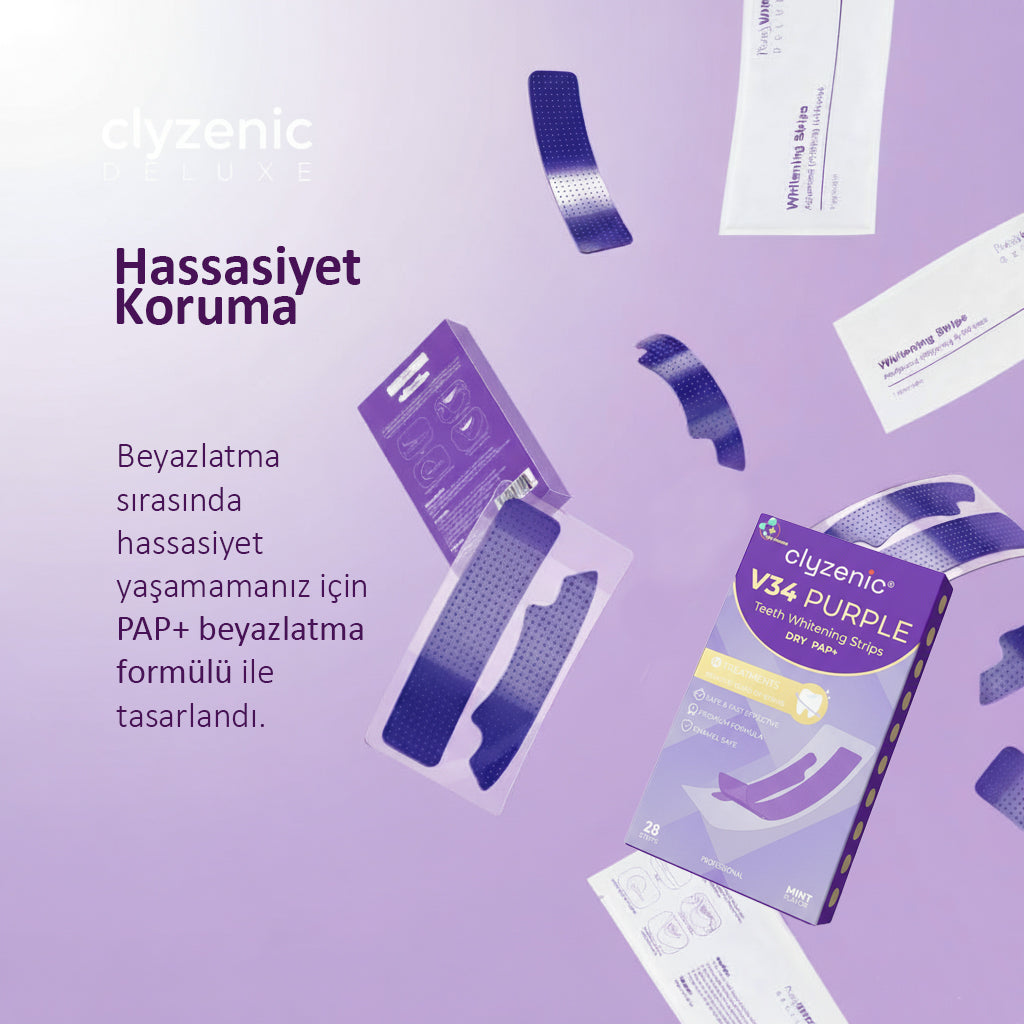 Clyzenic PAP+ Diş Beyazlatma Bandı – Mor Etkili Beyazlatıcı Jel