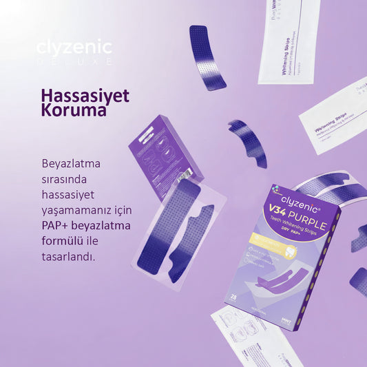 Clyzenic PAP+ Diş Beyazlatma Bandı – Mor Etkili Beyazlatıcı Jel